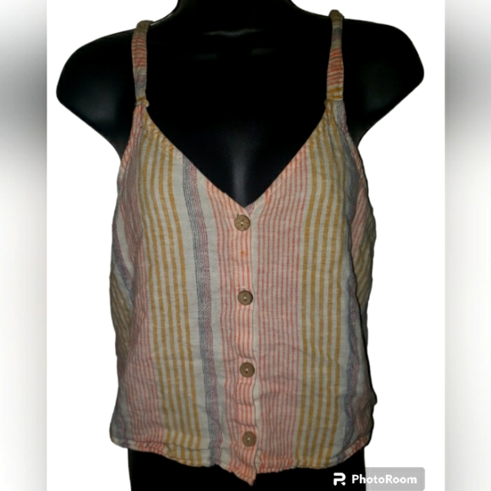 Ruby Moon Spaghetti Strap Button Front Striped Crop Top